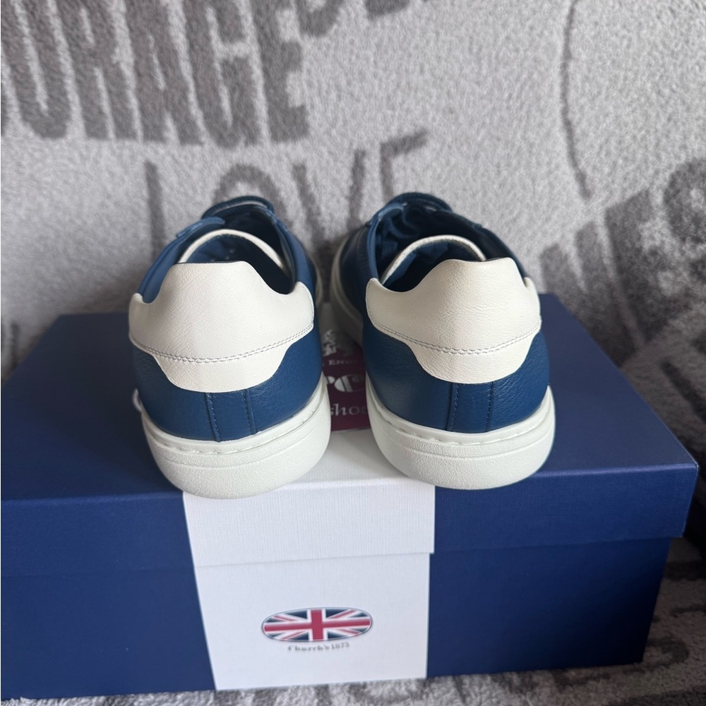 FINAL SALE Church’s  Boland 2 deerskin leather sneakers blue astral Size 9 NWB - Picture 6 of 11